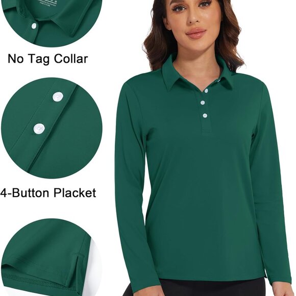 Women’s Long Sleeve Polo Shirt Lightweight Quick Dry UPF 50+ Sun Protection - Picture 5 of 6